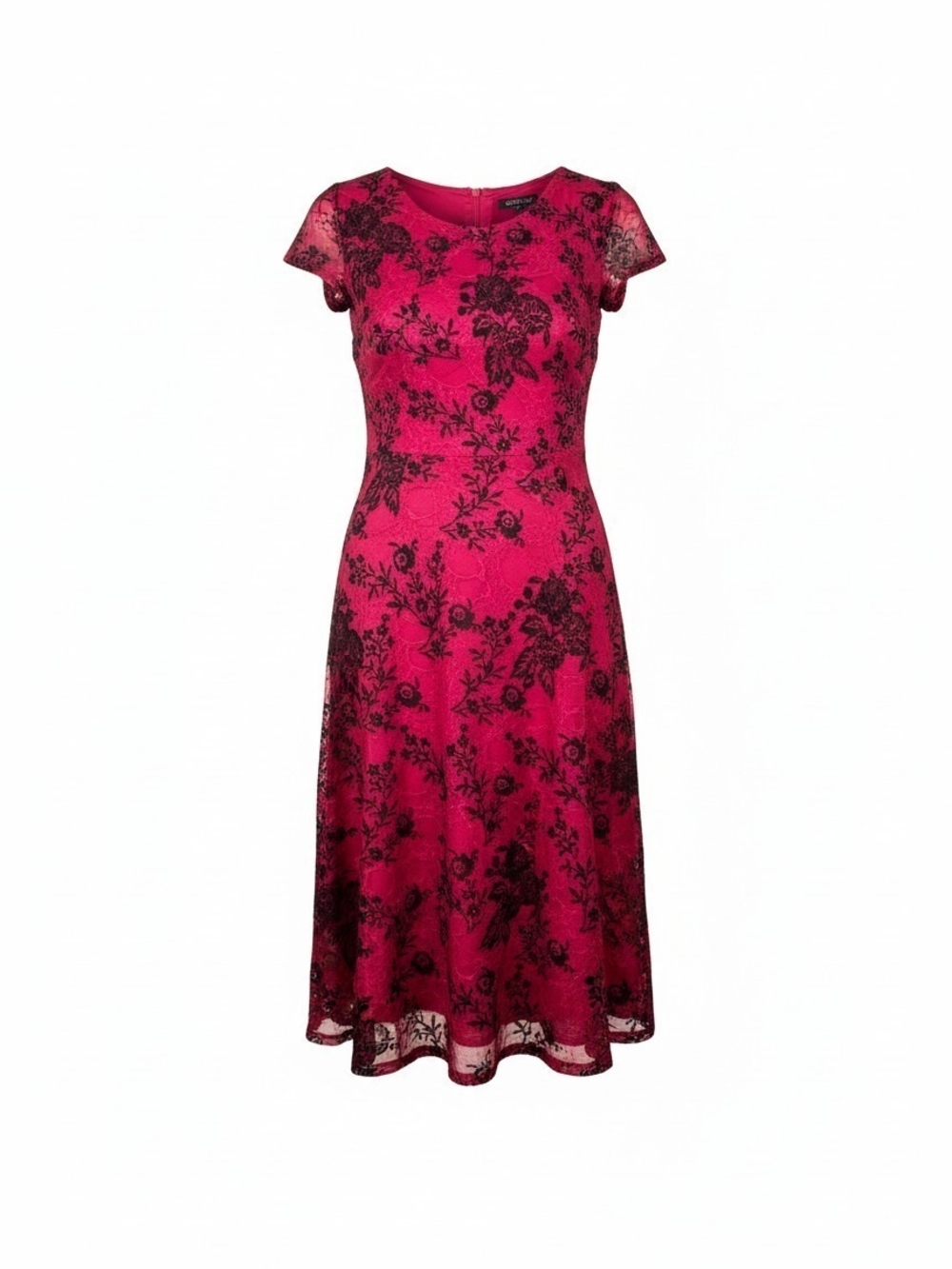 Preston & York Red Black Velvet Flocked Floral Midi Dress 16 Holiday Whimsygoth
